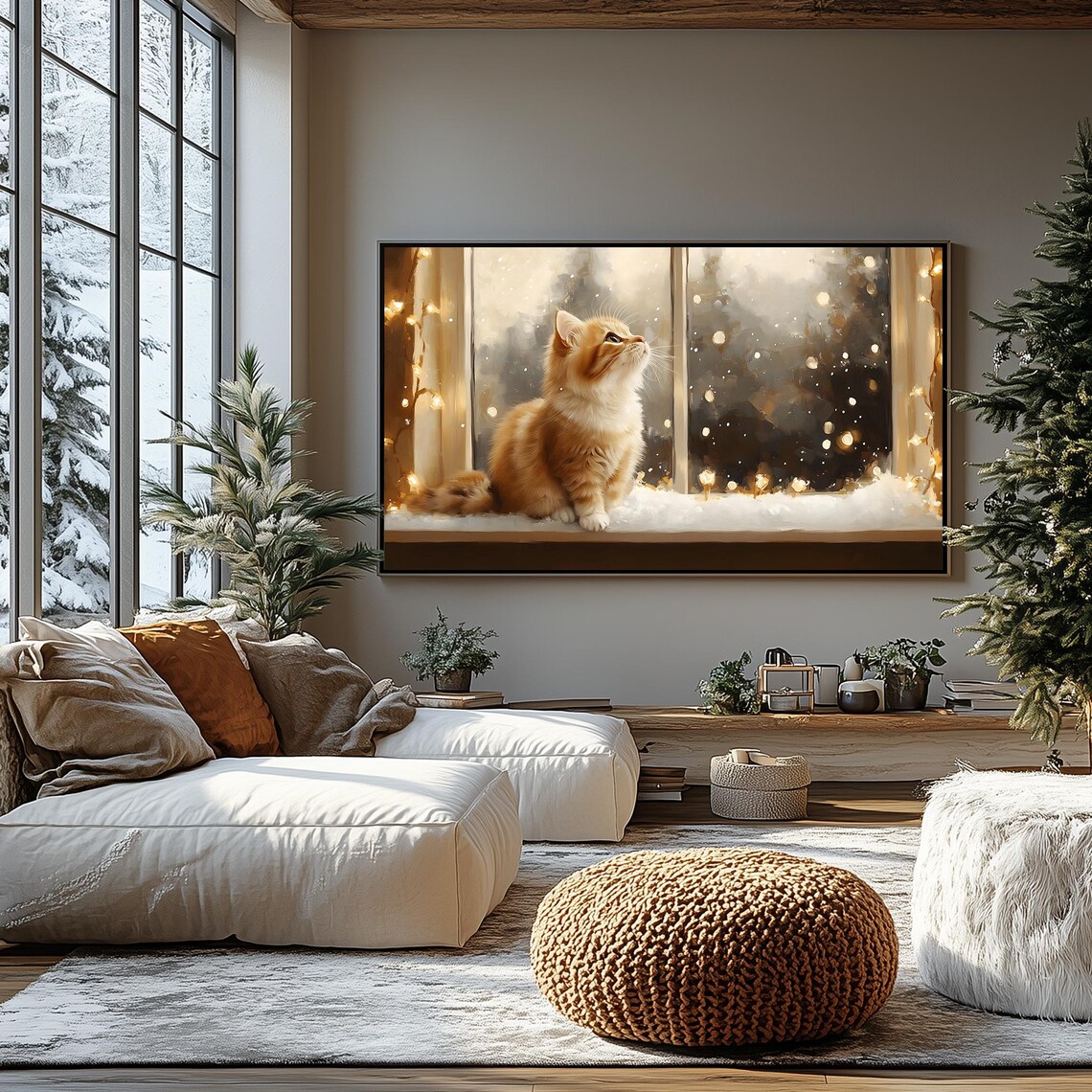 Kittens Curious Gaze Orange Tabby Snowy Windowsill Fairy Lights Frame TV Poster - Image 4