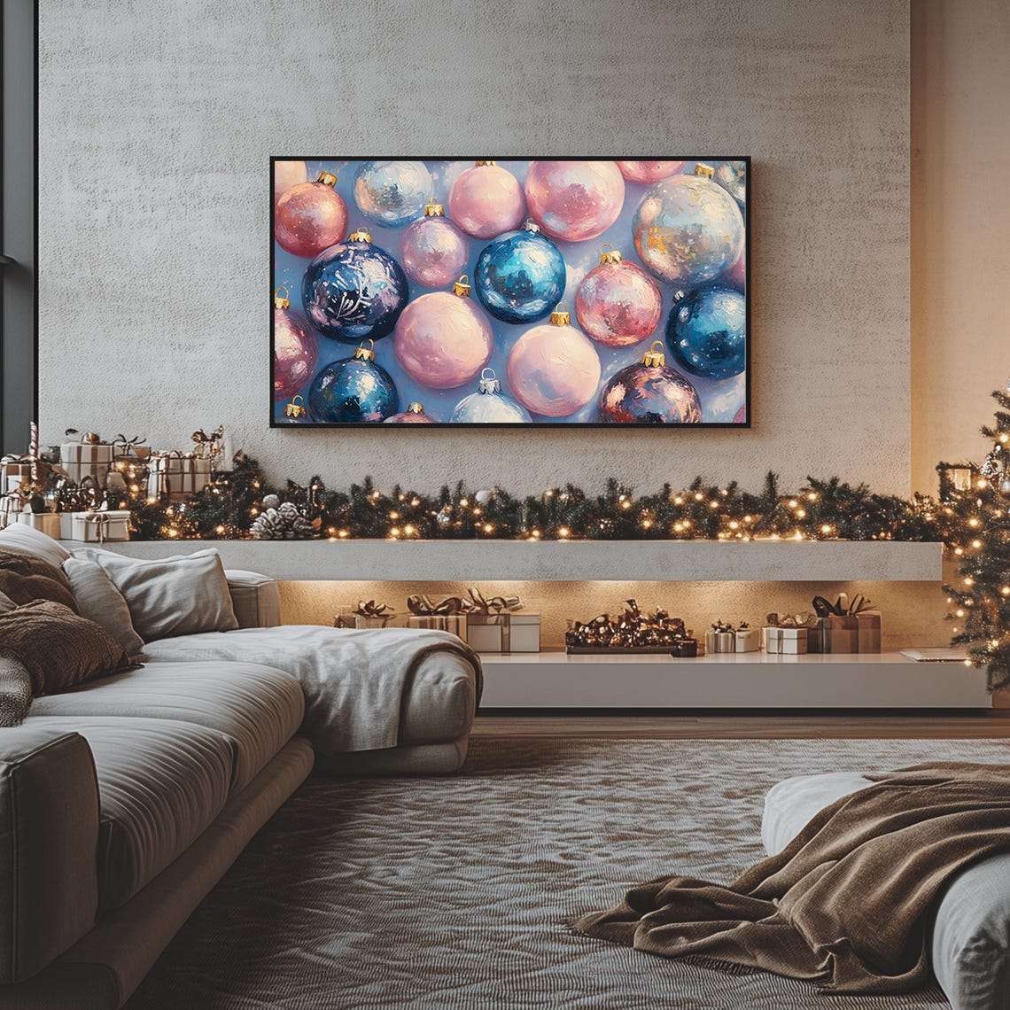 Pastel Pink and Blue Christmas Ornaments Cheerful Holiday Art Poster - Image 5