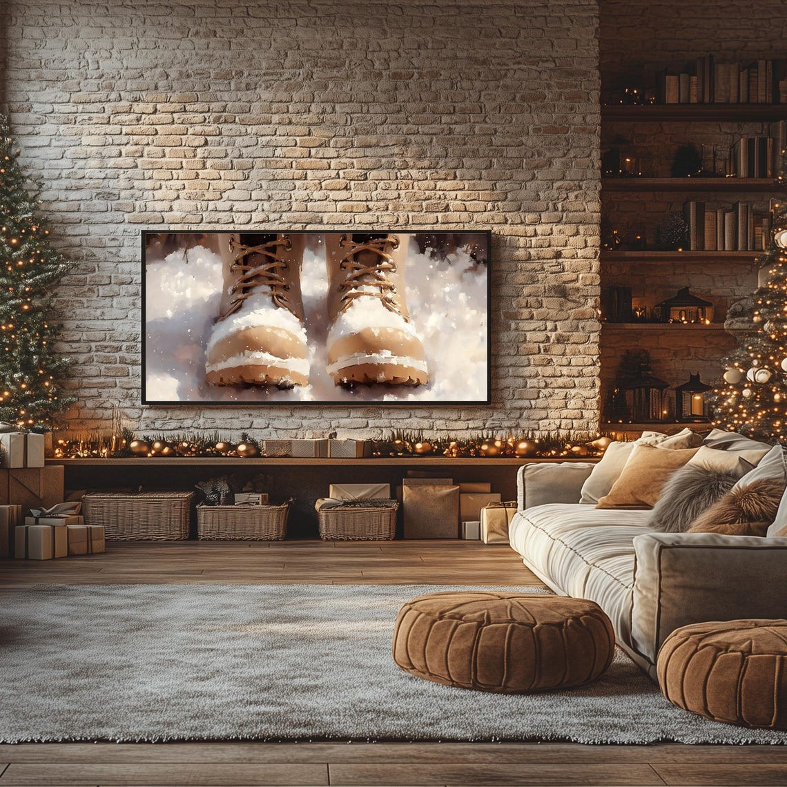 Gold Christmas Frame TV Art Bundle of 40 Holiday Winter Scenes Poster - Image 4