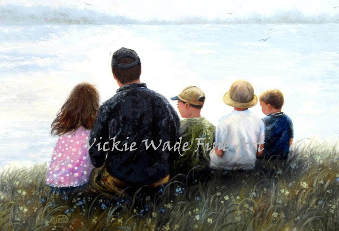 Father and Four Children by the Lake, Vickie Wade Poster Print