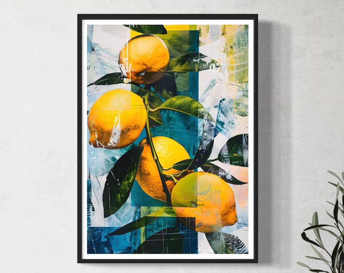Lemon Branch Citrus Fruit Mediterranean Mixed Media Modern Art Print