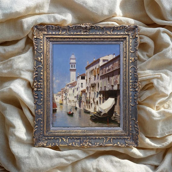 Venice Canal Oil Painting Vintage Art Print Italian Cityscape Poster Gondola Fine Wall Decor