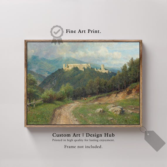Castle Landscape Art Print Vintage Medieval Ruins Rustic Home Decor