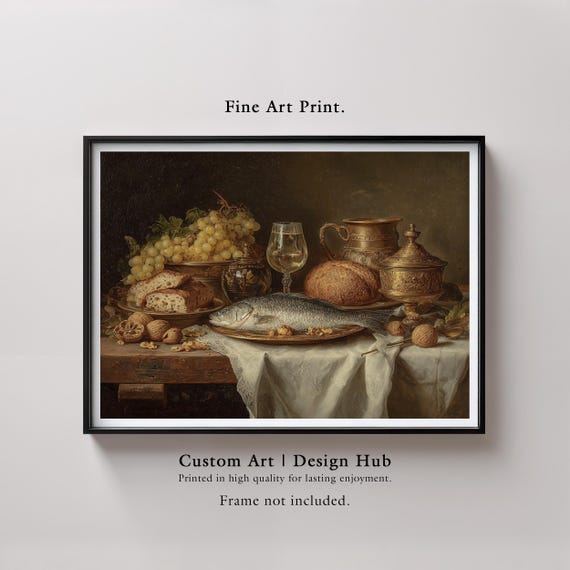 Vintage Fish Still Life Art Print Baroque Kitchen Decor