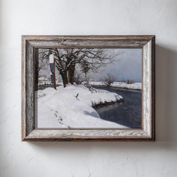 Winter River Landscape Print Snowy Countryside Fine Art Wall Decor