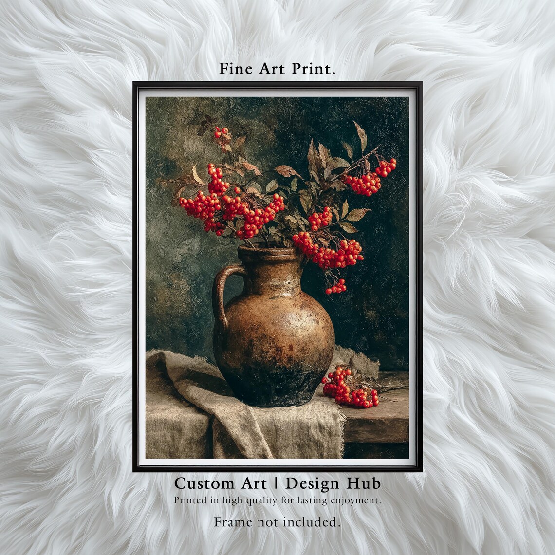 Rustic Rowan Berry Still Life Vintage Farmhouse Autumn Decor
