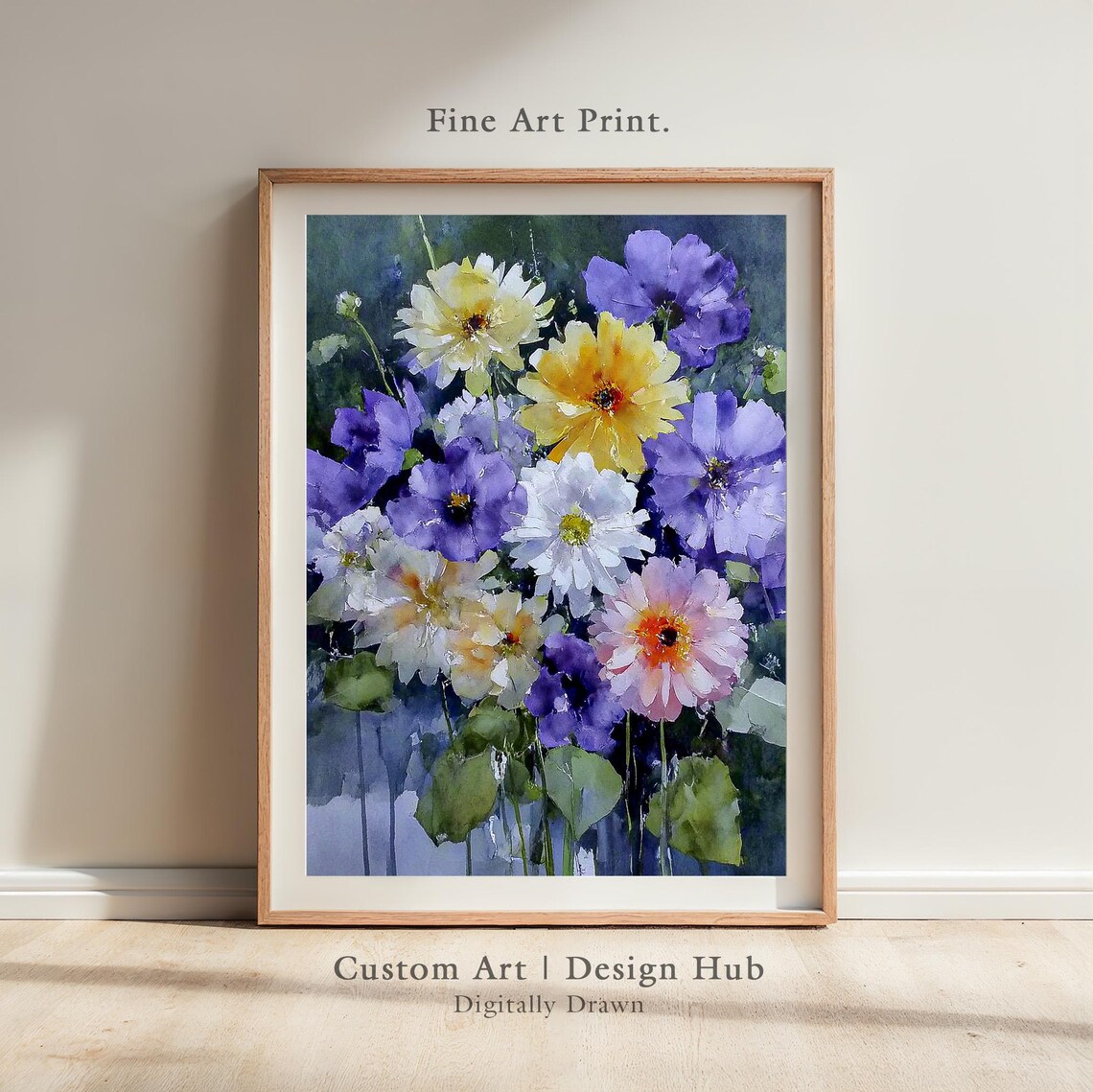 Loose Watercolor Wildflower Bouquet Colorful Floral Wall Art