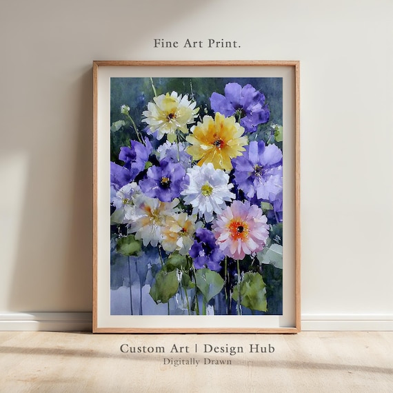 Loose Watercolor Wildflower Bouquet Colorful Floral Wall Art