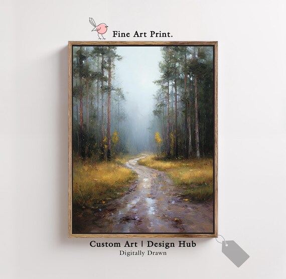 Misty Pine Forest Path Golden Autumn Fine Art Landscape Poster