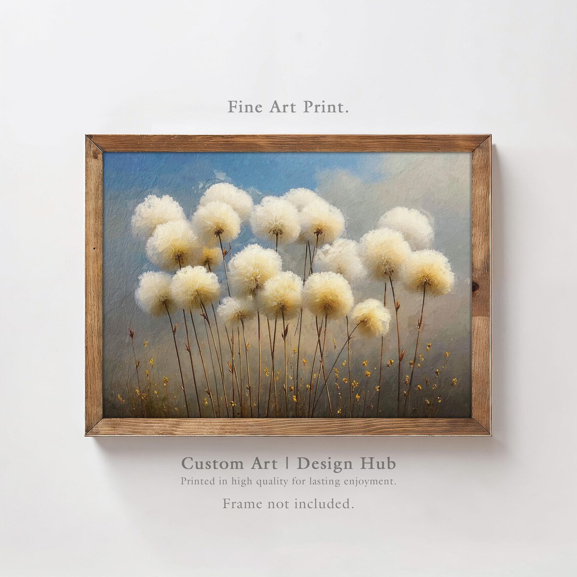 Floral Wall Art Print Botanical Decor With White Fluffy Wildflowers