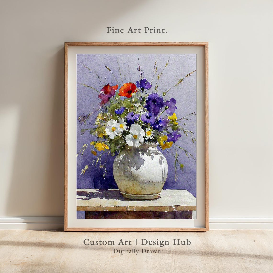 Colorful Wildflowers Rustic Ceramic Vase Watercolor Bouquet Poster