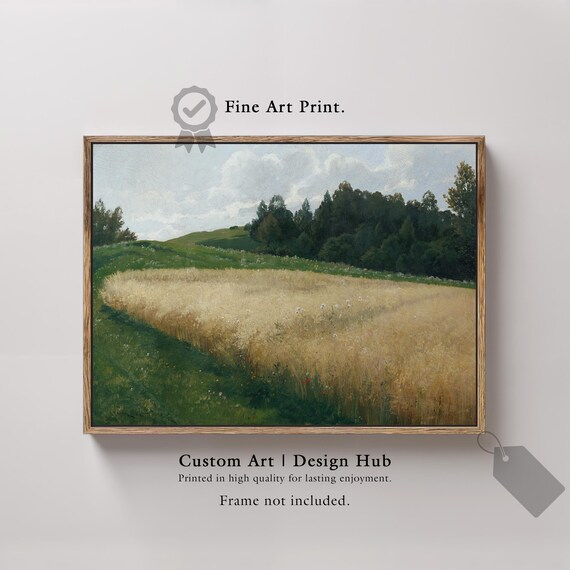 Golden Wheat Field Forest Edge Vintage Impressionist Landscape Poster