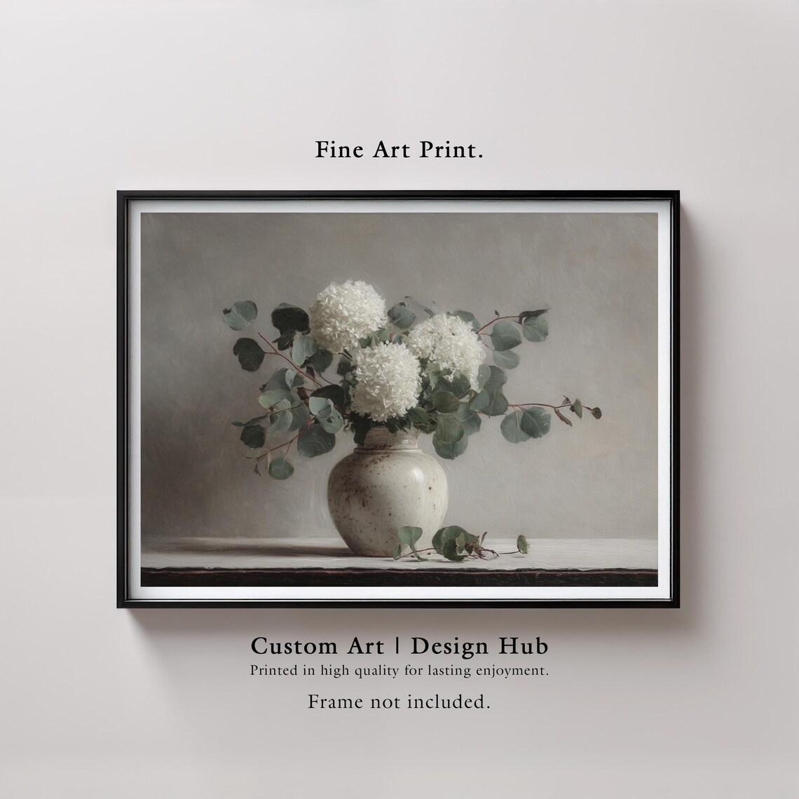 White Hydrangea Still Life Print Vintage Botanical Wall Art