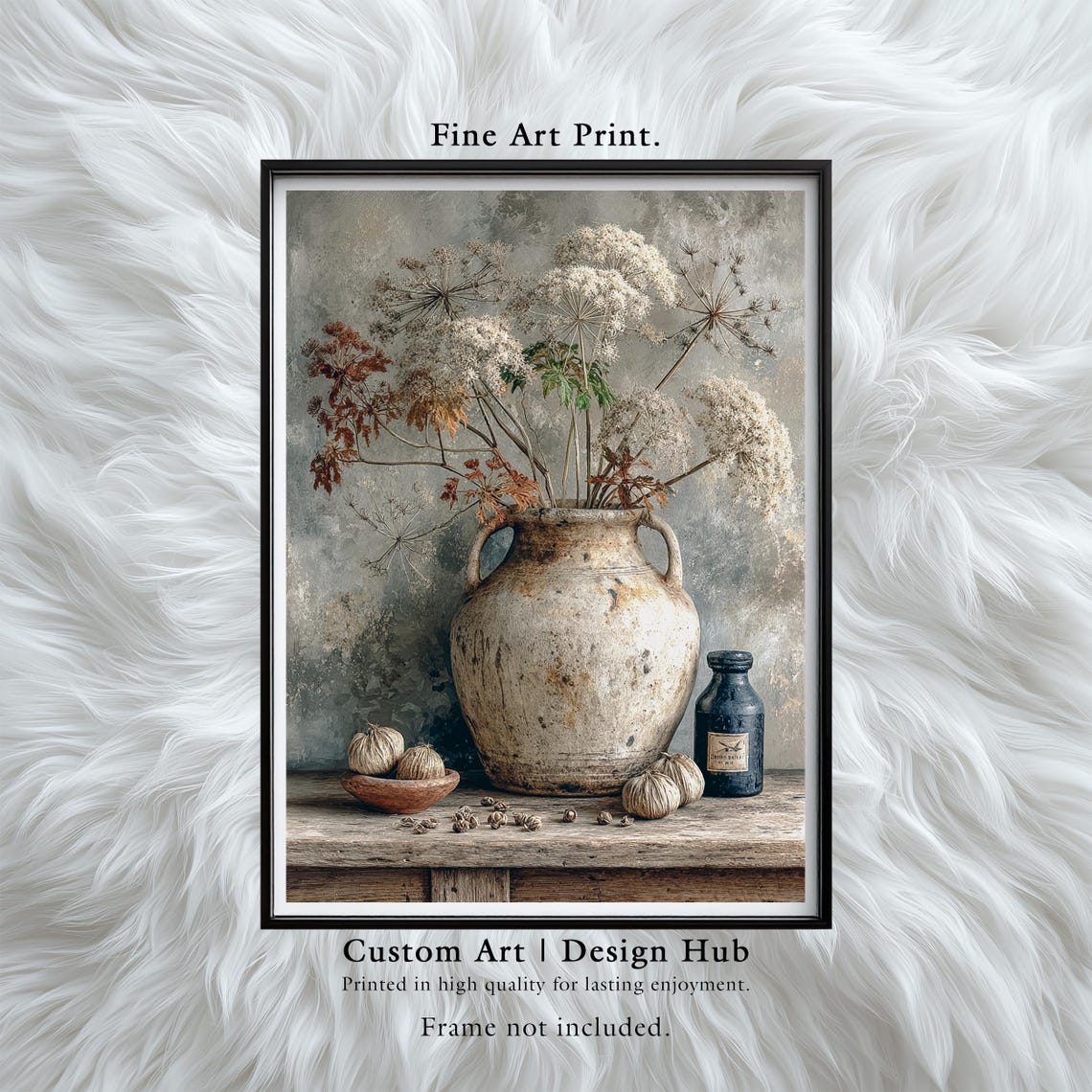 Dried Flower Botanical Still Life Painting Rustic Clay Pot Poster