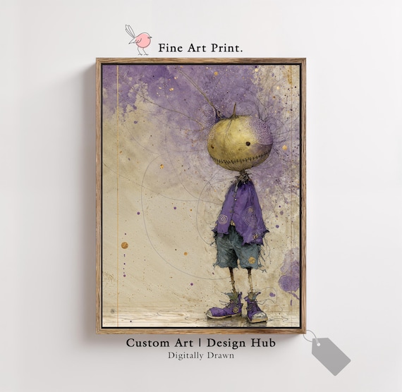 Purple Halloween Pumpkin Wall Art Print Creepy Gothic Surreal Poster For Home