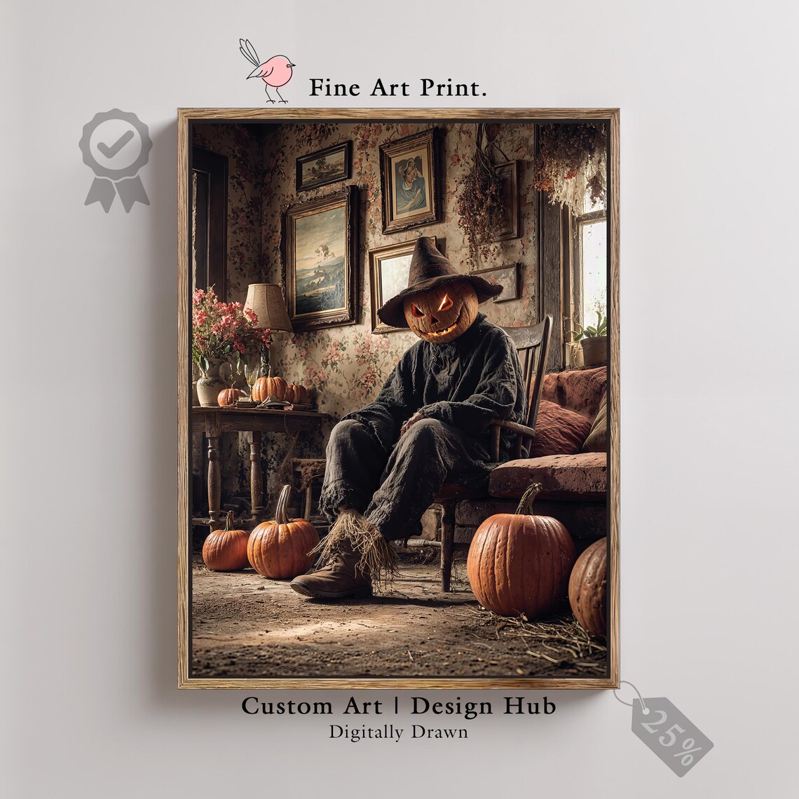 Spooky Scarecrow Pumpkin Print Gothic Farmhouse Halloween Decor