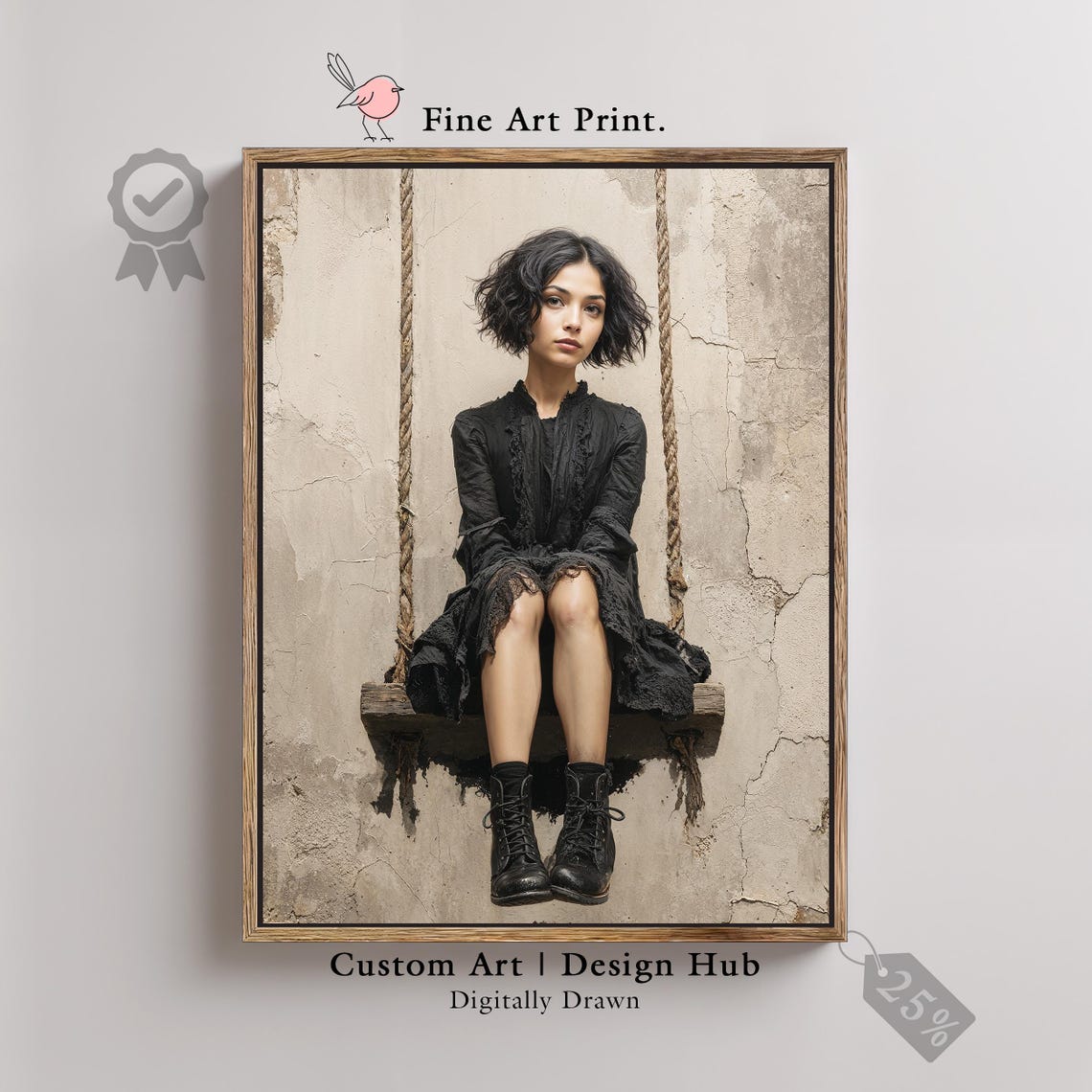 Gothic Girl On Swing Print Moody Surreal Portrait