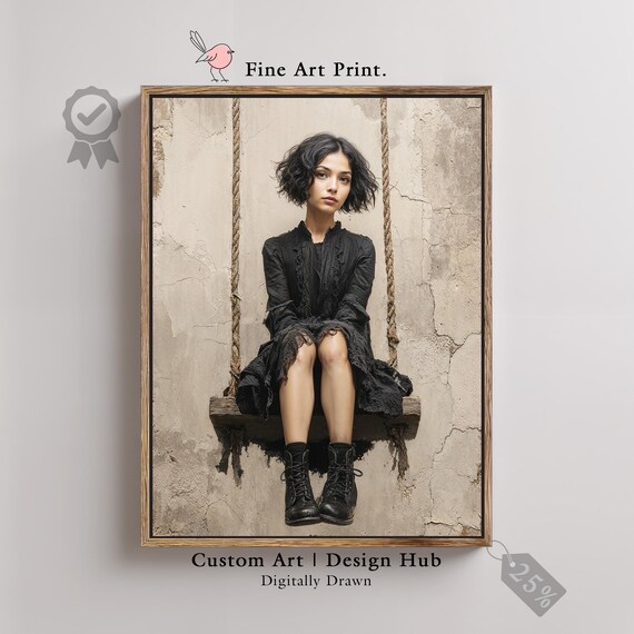 Gothic Girl On Swing Print Moody Surreal Portrait
