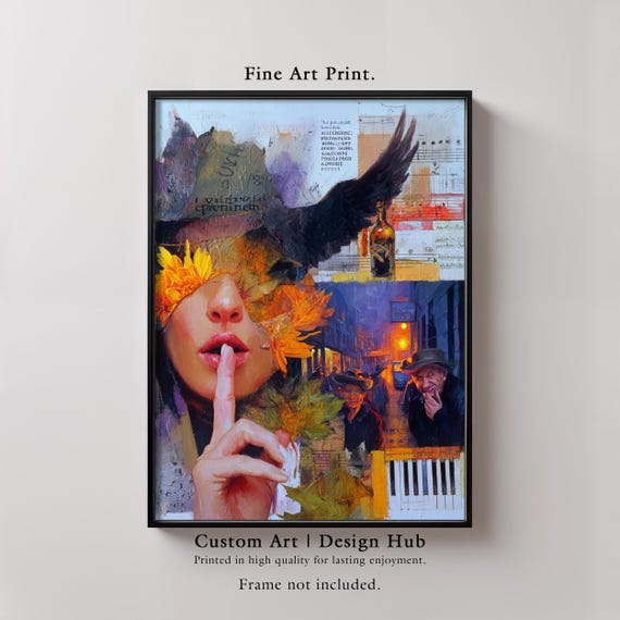 Surreal Woman Collage Art Print Abstract Mixed Media Portrait