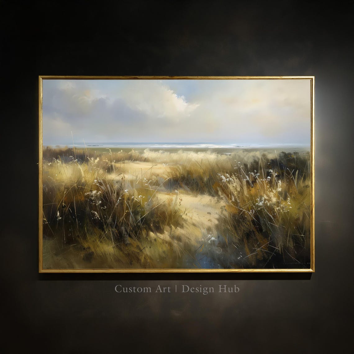 Coastal Dunes and Beach Grass Serene Seascape Oil Style Poster
