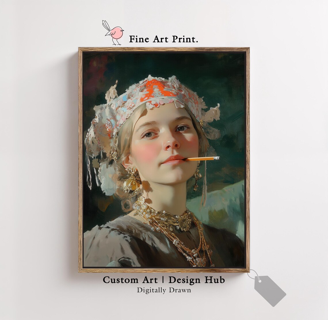 Young Woman Folk Headdress Portrait Vintage Oil Painting Style Art Poster