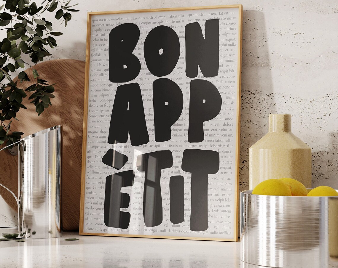 Bon Appetit Bold French Food Quote Newspaper Background Poster