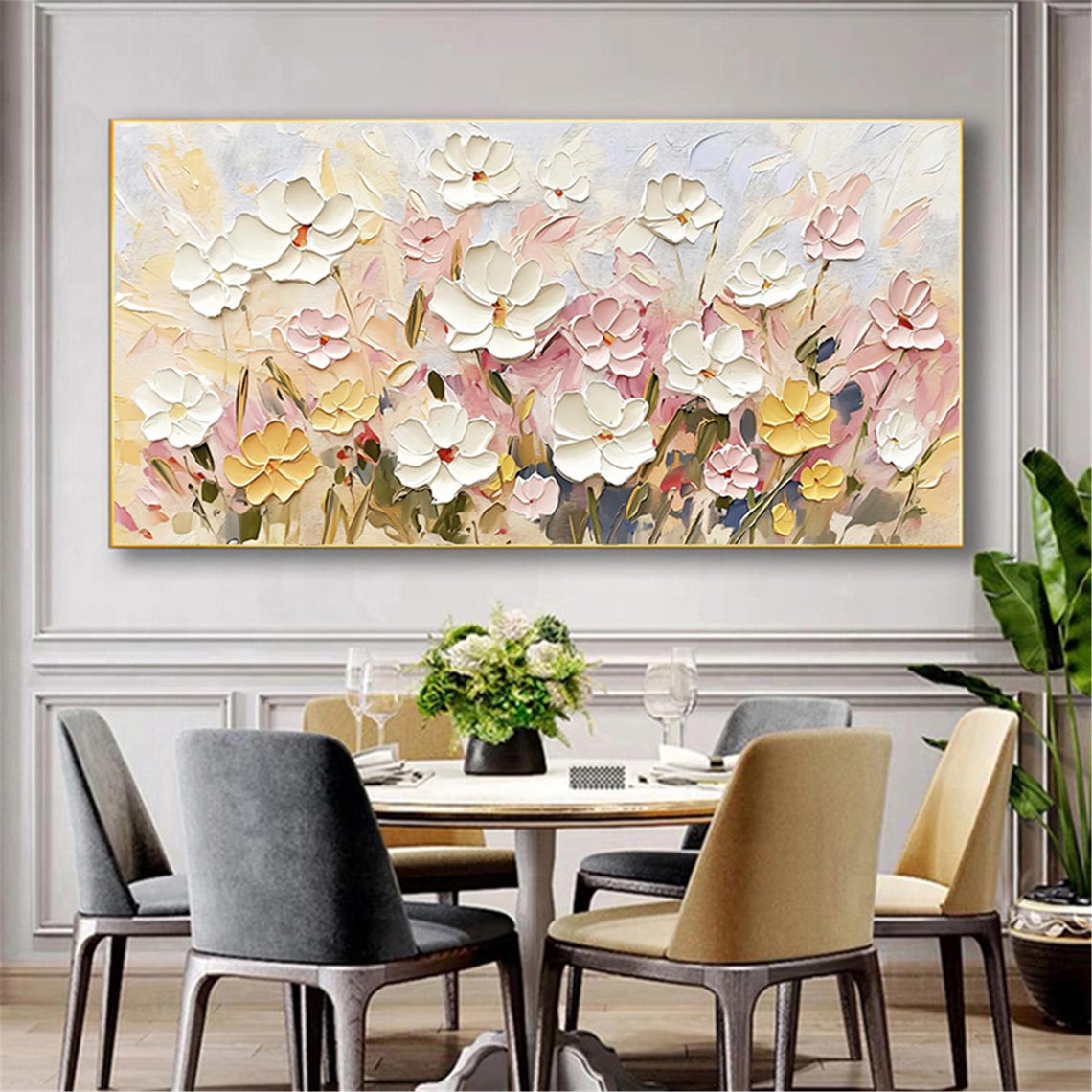 White Yellow Pink Wildflower 3D Textured Floral Painting Poster - Image 5