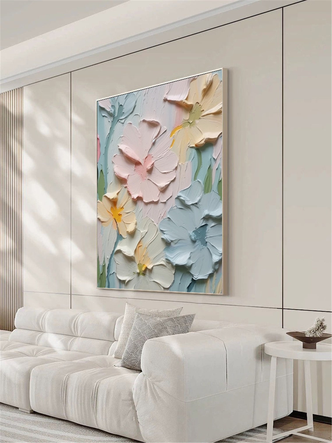 Pastel Pink Cream Blue Blooms Teal Background Floral Wall Art - Image 2