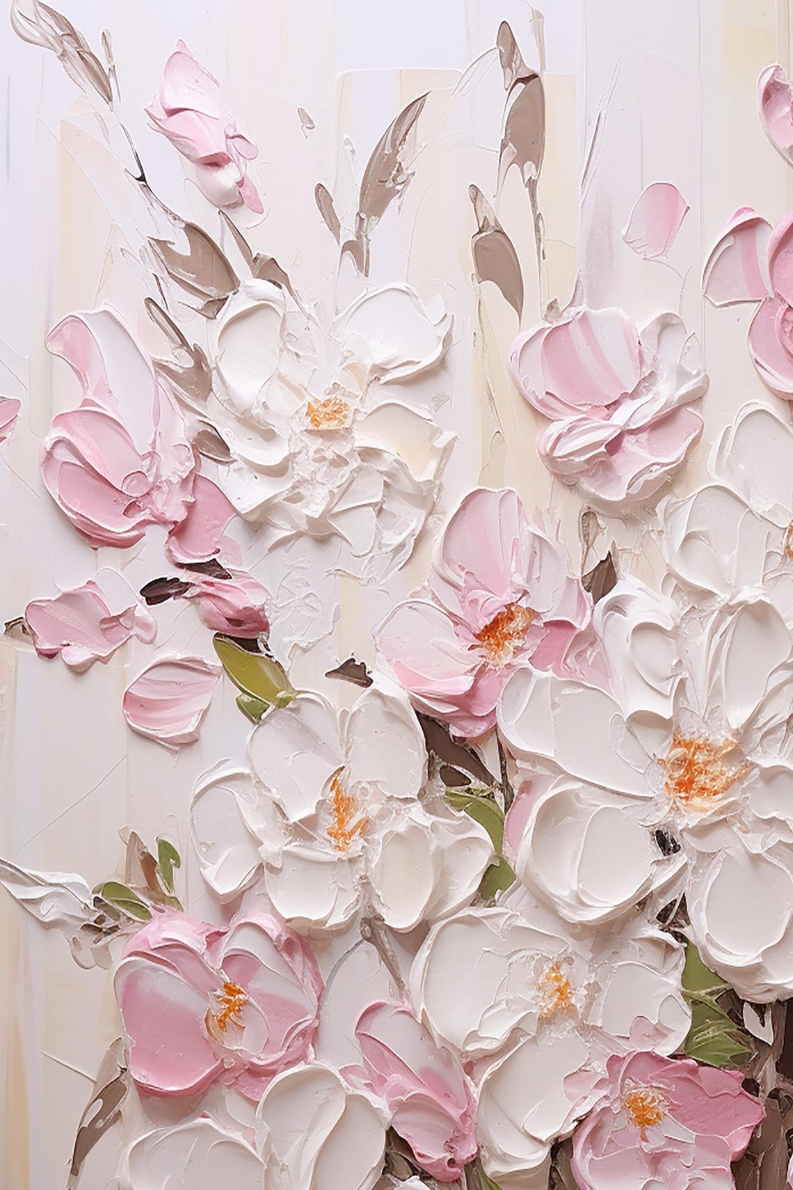 White Pink Blossom Branches Cream Vertical Textured Spring Wall Art - Image 5
