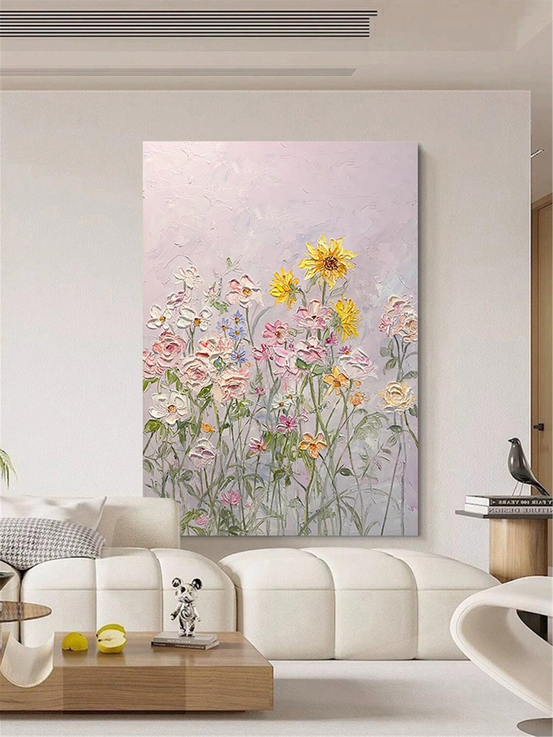 Pastel Wildflower Meadow Sunflower 3D Textured Floral Painting Poster - Image 4