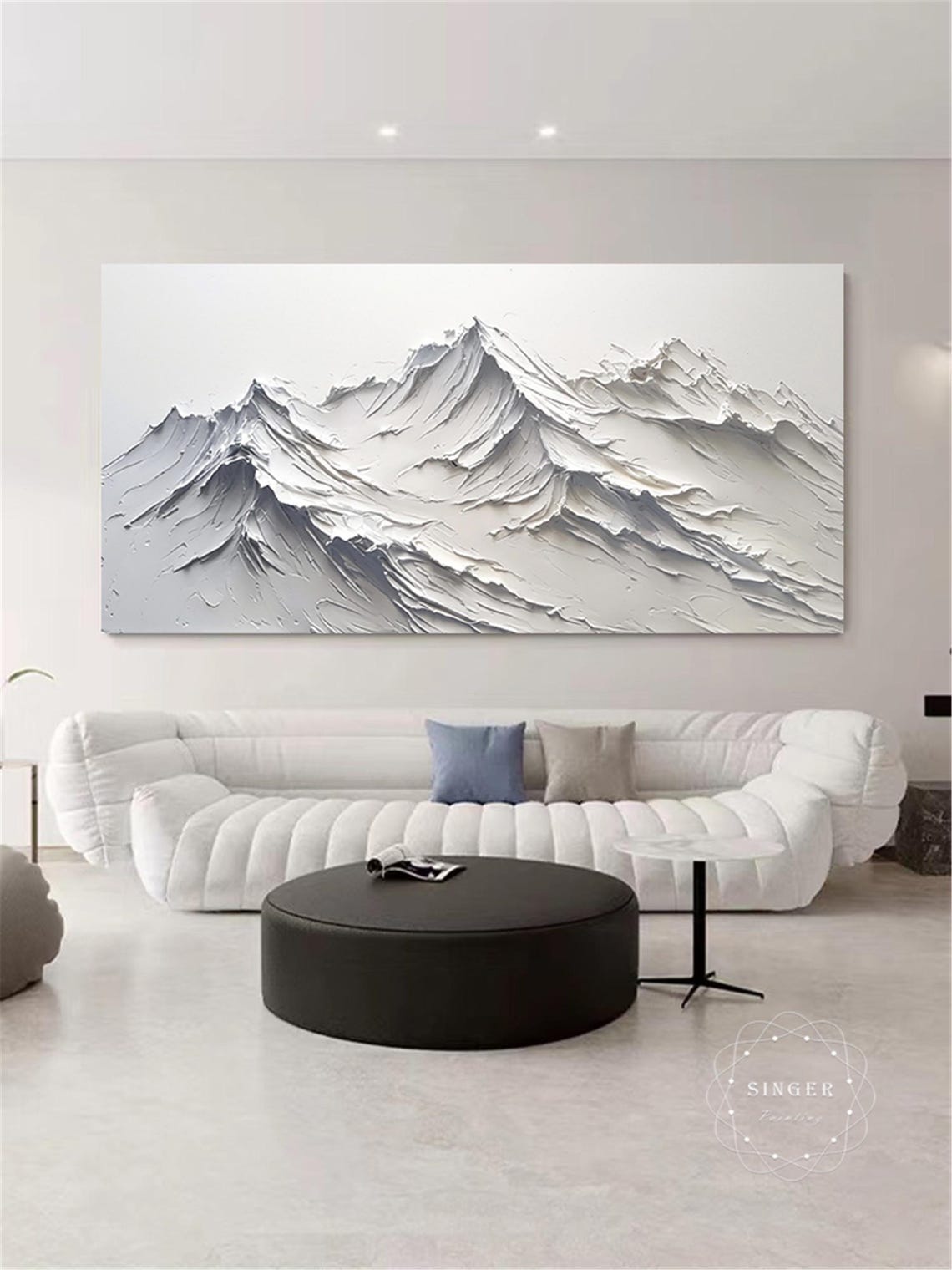 White Alpine Peaks 3D Textured Impasto Panoramic Mountain Poster - Image 4