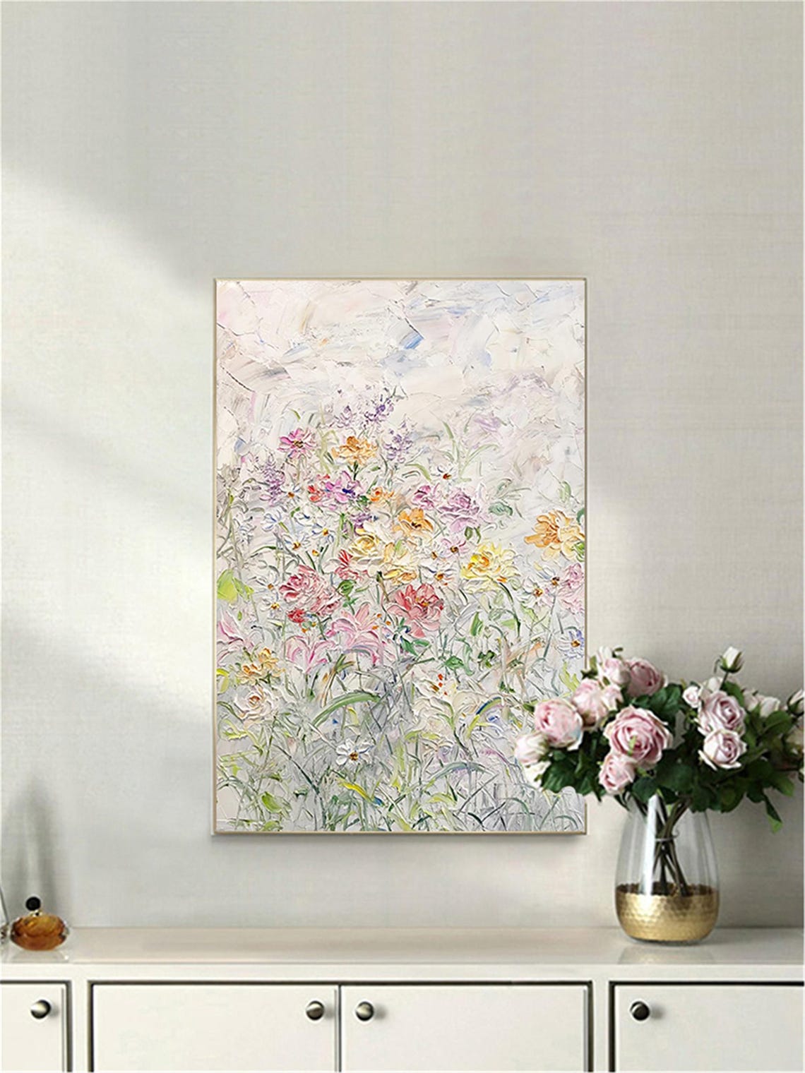 Airy Wildflower Meadow Soft Blush 3D Textured Floral Painting Poster - Image 3