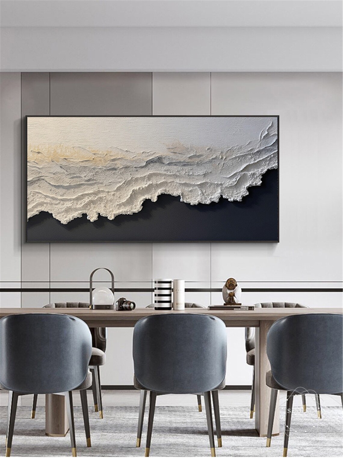 Abstract Ocean Wave Painting, Minimalist Coastal Art - Image 2