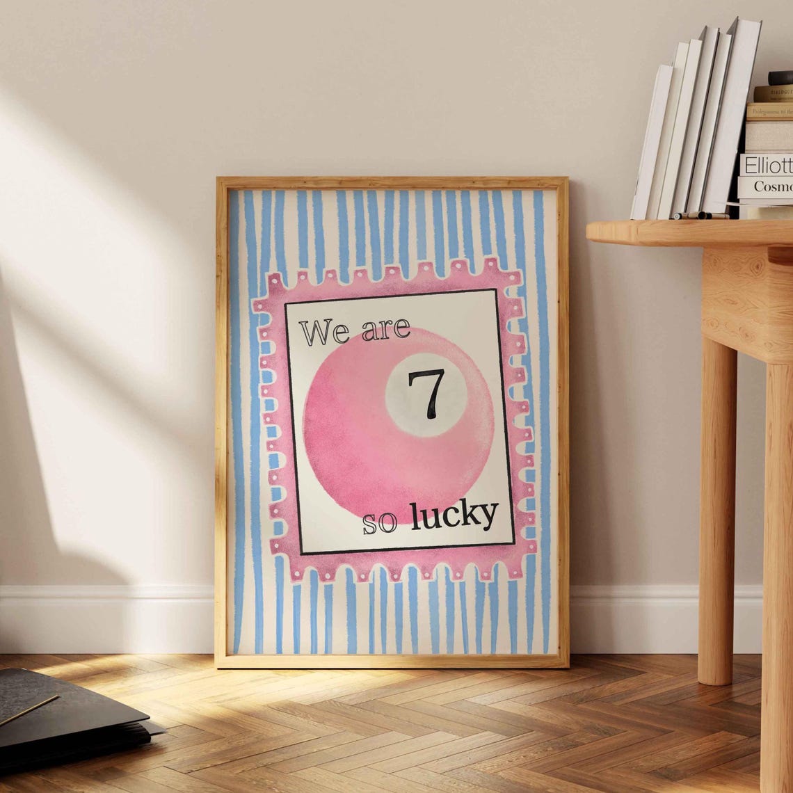 We Are So Lucky Pink 7 Ball Pool Stamp Style Retro Bedroom Poster