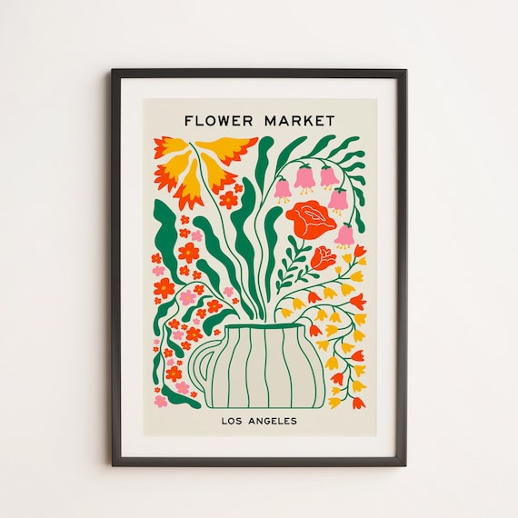 Flower Market 05 Los Angeles Retro Matisse Colorful Mid Century Travel Poster Art Print