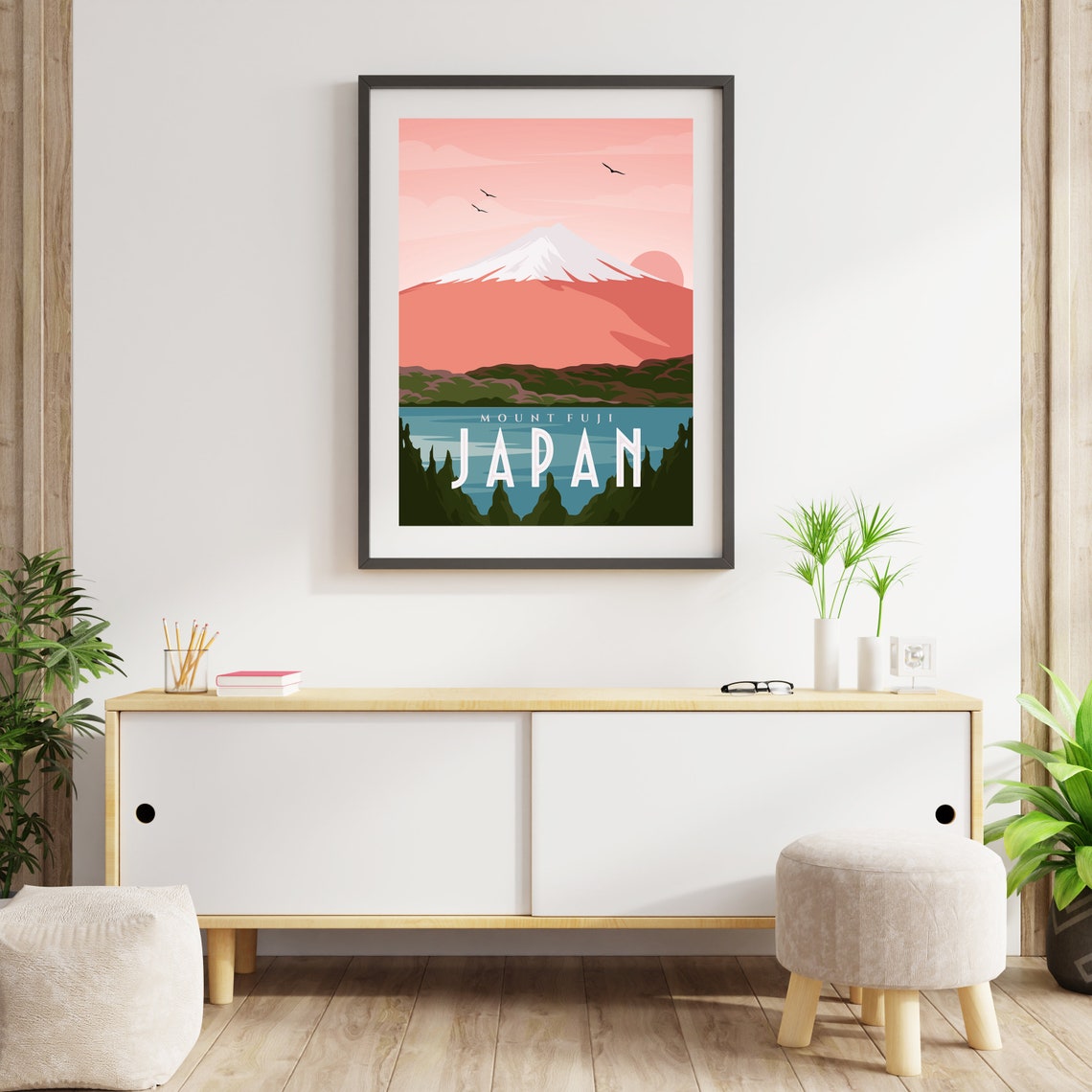 Mount Fuji Japan Pink Sunset Sky Retro Travel Poster Art Landscape - Image 3