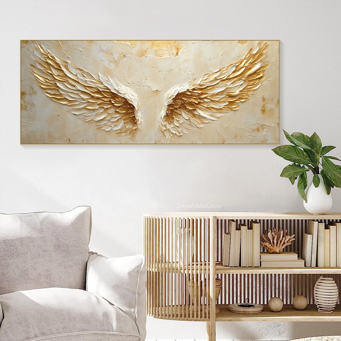 Golden Wings Abstract Wings Wall Art Print, Boho - Image 3