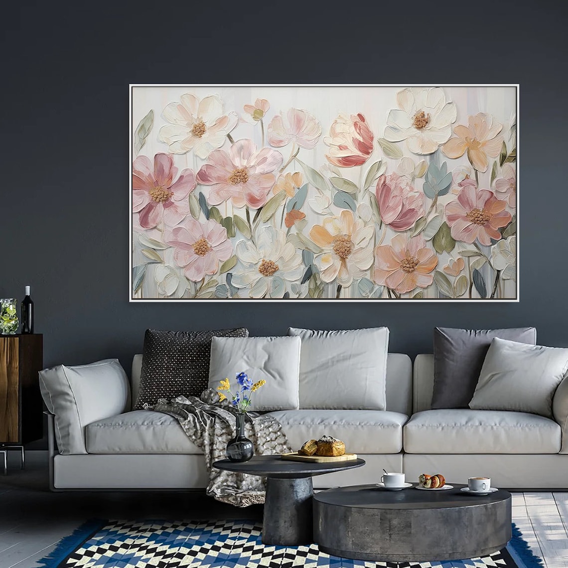 Abstract Flower Painting, Soft Color Spring Decor - Image 3