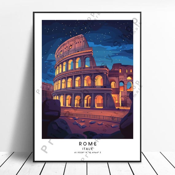 Italy Travel Print Rome Poster Wall Hanging Art Colourful Home Dcor Illustration Gift
