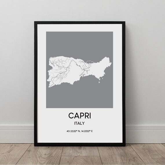 Capri Map Print Poster Italy Travel Wall Art Island Gift