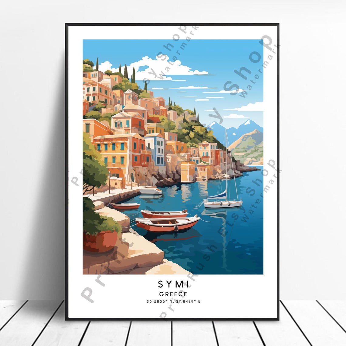 Symi Travel Print Colourful Poster Wall Art Island Minimalist Greece Decor Hanging Gift