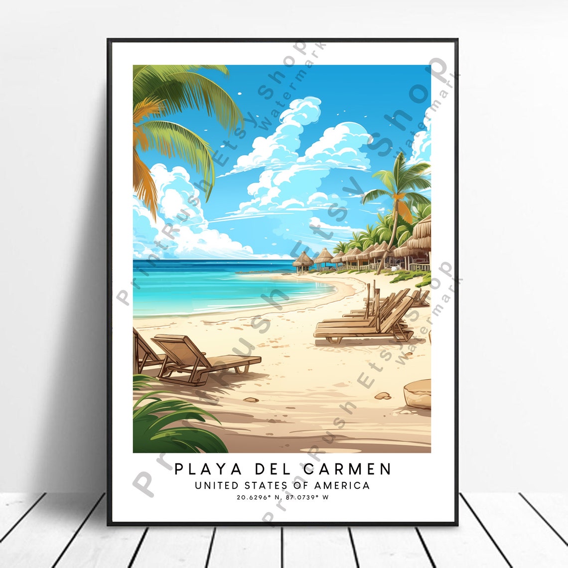 Playa Del Carmen Travel Print Wall Decor Poster Hanging Art Minimalist Gift