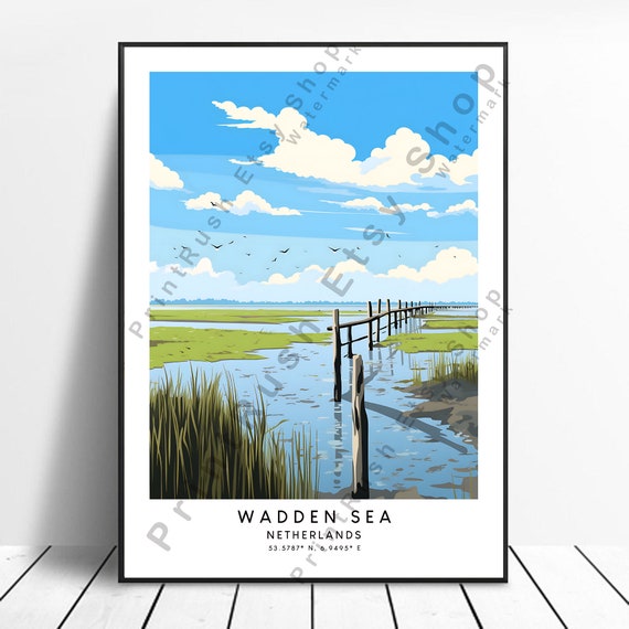 Wadden Sea Travel Print Poster Home Decor Illustration Gift Art