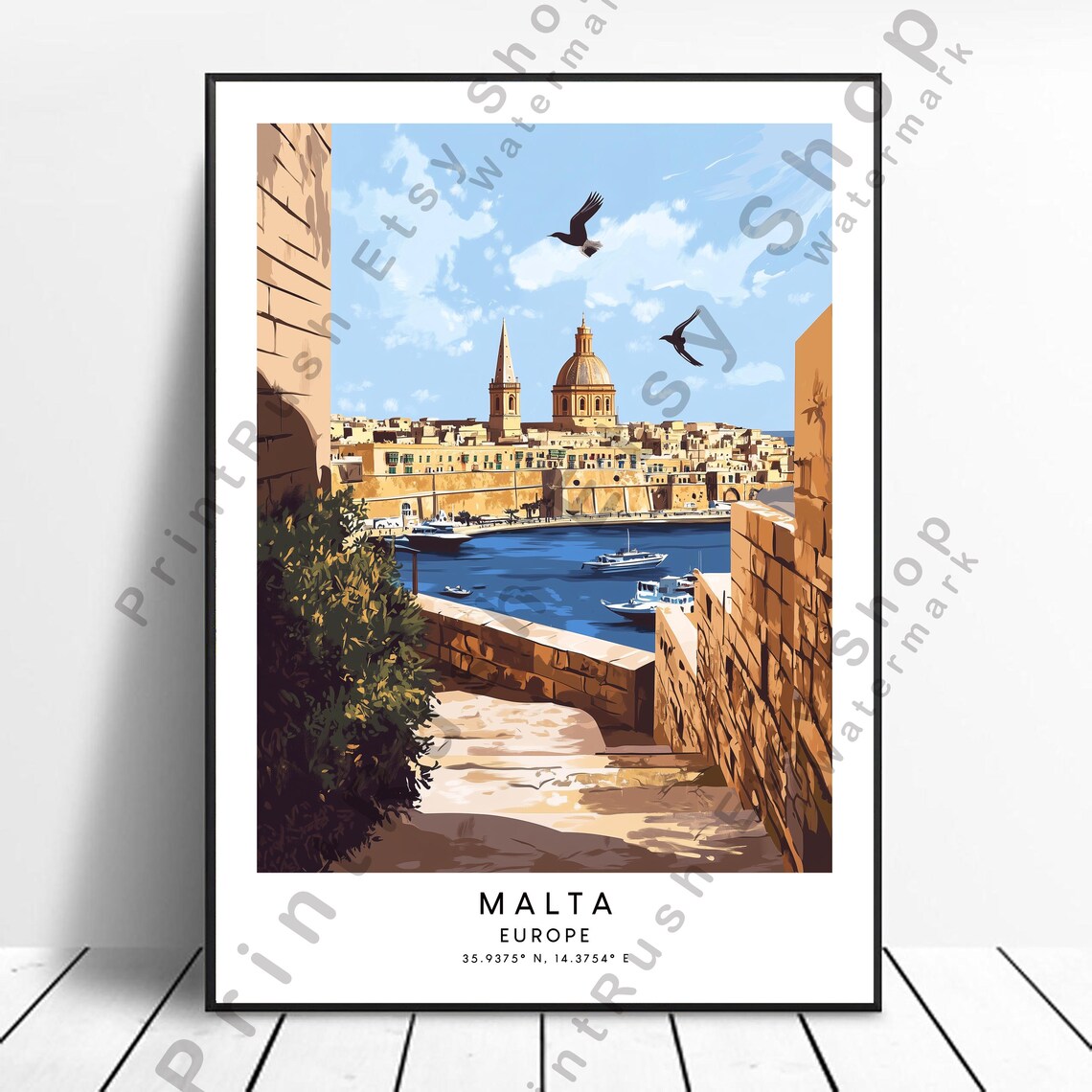 Malta Travel Poster, Colourful Illustration Art Print