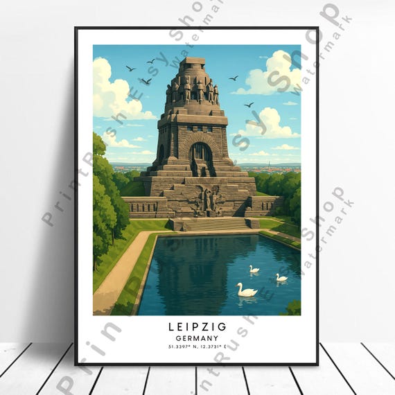 Leipzig Travel Print Wall Art Illustration Dcor Colourful Home Poster Germany Gift