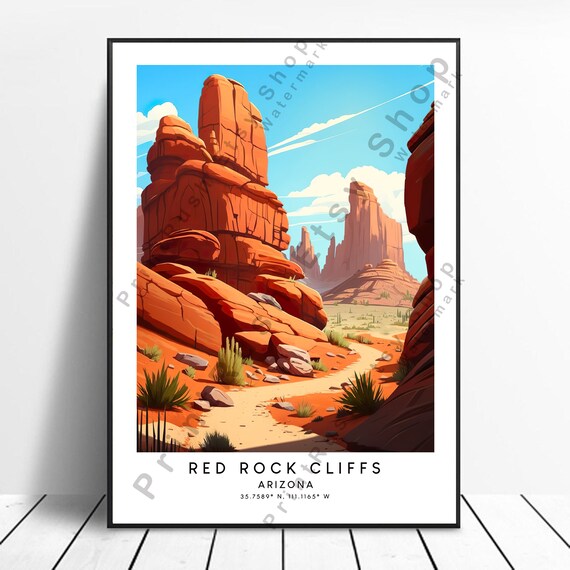 Red Rock Cliffs Print Colourful Poster Abstract Minimalist Wall Gift