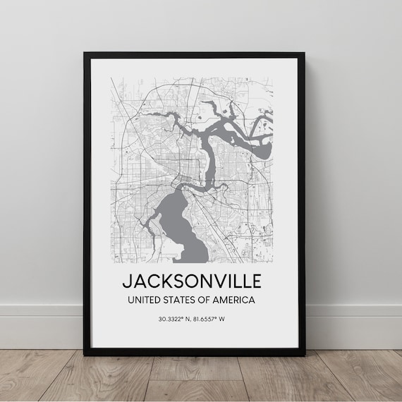 Jacksonville City Map Print Florida Poster Travel Minimalist Usa Wall Art Dcor Gift