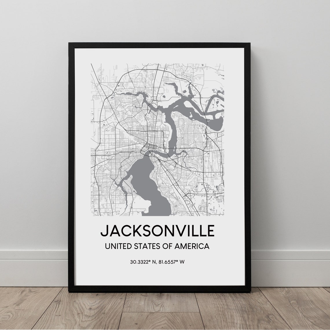 Jacksonville City Map Print Florida Poster Travel Minimalist Usa Wall Art Dcor Gift
