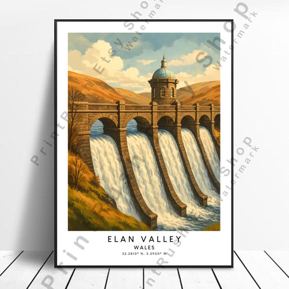Wales Travel Poster Elan Valley Illustration Art Wall Dcor Print Home Decor Gift