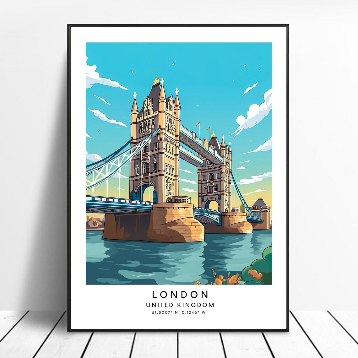 London Travel Print Colourful Tower Bridge Poster Abstract Minimalist Wall Gift